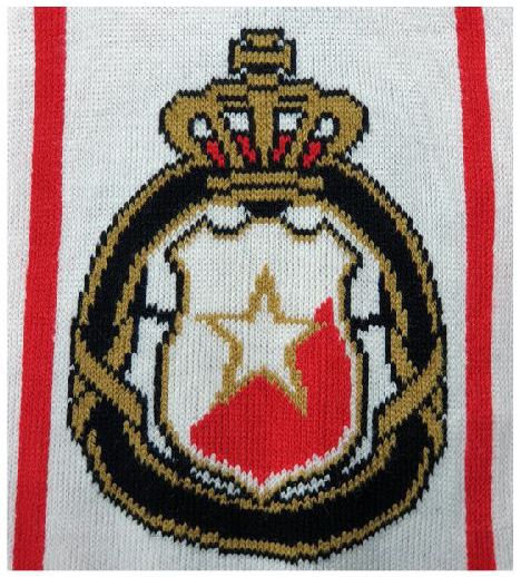 traditional-knitted-scarf-example Traditional custom knitted supporter scarf showing the construction and finish of an acrylic sports scarf.